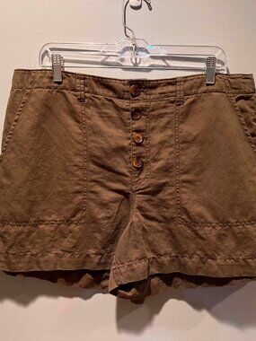 Adorable Button Fly Cotton/Linen Blend Shorts from The Loft Sz 14 Olive